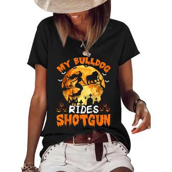 My Bulldog Dog Rides Shotgun Witch Halloween Women's Short Sleeve Loose T-shirt - Seseable