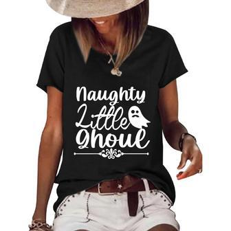 Naughty Little Ghoul Halloween Quote Graphic Design Printed Casual Daily Basic Women's Short Sleeve Loose T-shirt - Thegiftio UK