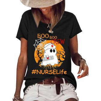 Nurse Life Boo Boo Crew Nurse Ghost Halloween October Women's Short Sleeve Loose T-shirt - Seseable