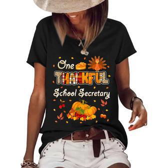 One Thankful School Secretary Fall Autumn Thanksgiving Women's Short Sleeve Loose T-shirt - Thegiftio UK