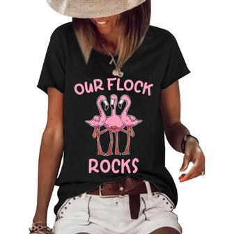 Our Flock Rocks Flamingo Matching Family Vacation Group Women's Short Sleeve Loose T-shirt - Thegiftio UK