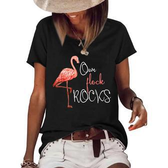 Our Flock Rocks Flamingo Mothers Day Mothers Women Girls Women's Short Sleeve Loose T-shirt - Thegiftio UK