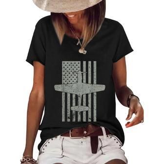 P51 Mustang Wwii Fighter Airplane Vintage Flag Women's Short Sleeve Loose T-shirt - Monsterry
