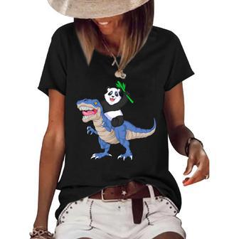 Panda Riding Dinosaur Women's Short Sleeve Loose T-shirt - Monsterry