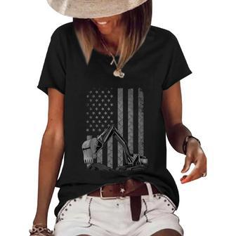 Patriotic Construction Worker Excavator Operator Digger Cool Graphic Design Printed Casual Daily Basic Women's Short Sleeve Loose T-shirt - Thegiftio UK