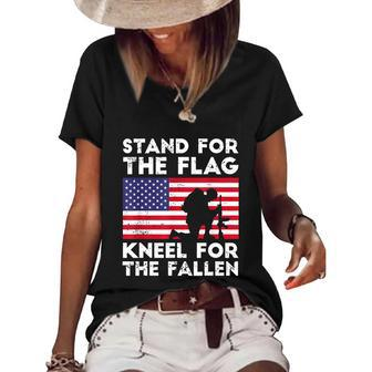 Patriotic Military Veteran American Flag Stand For The Flag Kneel For The Fallen V2 Women's Short Sleeve Loose T-shirt - Monsterry UK
