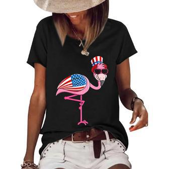 Patriotic Pink Flamingo Uncle Sam Hat 4Th Of July Women's Short Sleeve Loose T-shirt - Thegiftio UK
