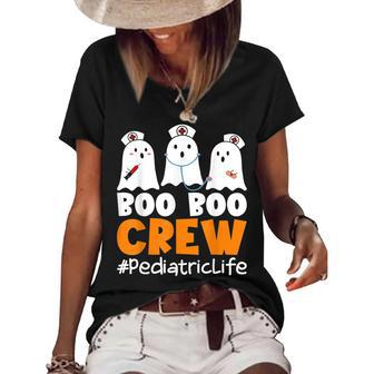 Pediatric Life Boo Boo Crew Nurse Ghost Halloween Costume Women's Short Sleeve Loose T-shirt - Seseable