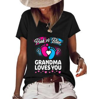 Pink Or Blue Grandma Loves You Gift Gender Reveal Cool Gift Women's Short Sleeve Loose T-shirt - Monsterry UK