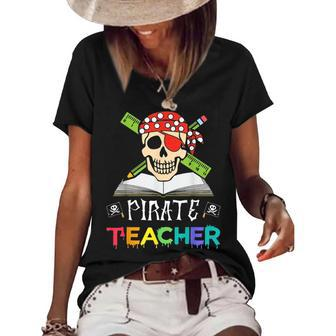 Pirate Teacher Funny Halloween Skull Adult Gift Graphic Design Printed Casual Daily Basic Women's Short Sleeve Loose T-shirt - Thegiftio UK
