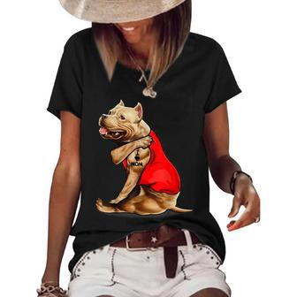 Pitbull Dog I Love Mom Tattoo Pitbull Lover Mothers Day Gif Women's Short Sleeve Loose T-shirt - Thegiftio UK
