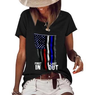 Police Fire Ems First Responder American Flag Women's Short Sleeve Loose T-shirt - Monsterry DE