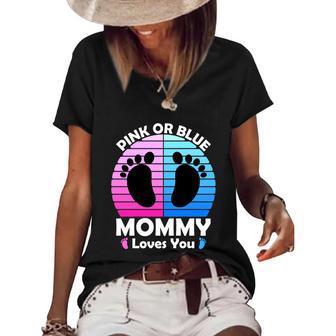 Pregnancy Announcet Mom 2021 Pink Or Blue Mommy Loves You Cool Gift Women's Short Sleeve Loose T-shirt - Monsterry