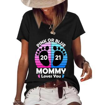 Pregnancy Announcet Mom 2021 Pink Or Blue Mommy Loves You Gift Women's Short Sleeve Loose T-shirt - Monsterry AU