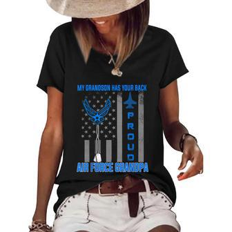 Proud Air Force Grandpa My Grandson Has Your Back Women's Short Sleeve Loose T-shirt - Monsterry DE