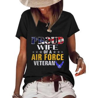 Proud Wife Of A Air Force Veteran American Flag Military Women's Short Sleeve Loose T-shirt - Monsterry UK