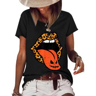 Pumpkin Leopard Lips Adult Halloween Costume For Women Women's Short Sleeve Loose T-shirt - Thegiftio UK