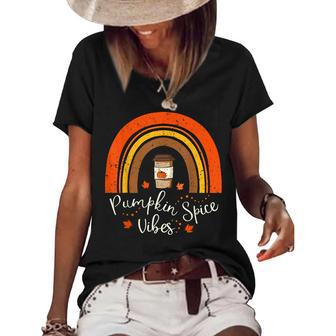 Pumpkin Spice Vibes Boho Rainbow Thanksgiving Women's Short Sleeve Loose T-shirt - Thegiftio UK