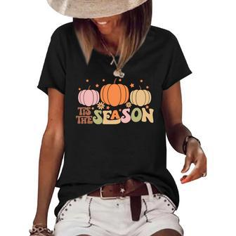 Pumpkin Tis The Season Fall Lovers Women's Short Sleeve Loose T-shirt - Seseable