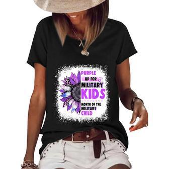 Purple Up Military Child Leopard Sunflower Bleached Women's Short Sleeve Loose T-shirt - Monsterry