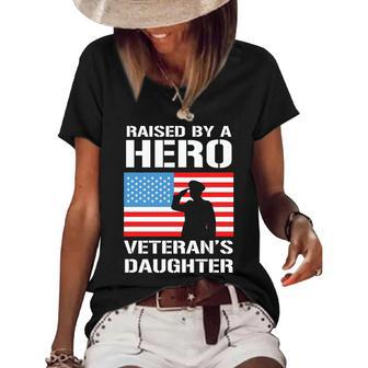 Raised By A Hero Veterans Daughter Us Army Veteran Day Graphic Design Printed Casual Daily Basic Women's Short Sleeve Loose T-shirt - Thegiftio UK