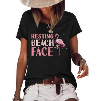 Resting Beach Face Flamingo Women's Short Sleeve Loose T-shirt - Thegiftio UK