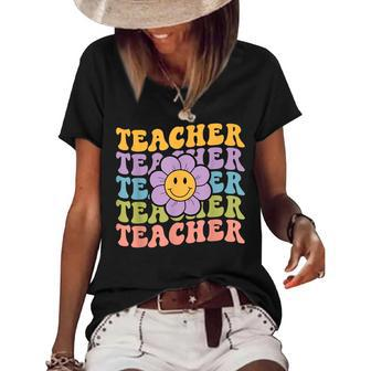 Retro Groovy Teacher Inspirational Colorful Back To School Women's Short Sleeve Loose T-shirt - Thegiftio UK