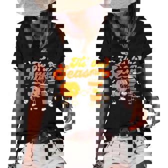 Retro Halloween Tis The Season Pumpkin And Spice Fall Party Women's Short Sleeve Loose T-shirt - Thegiftio