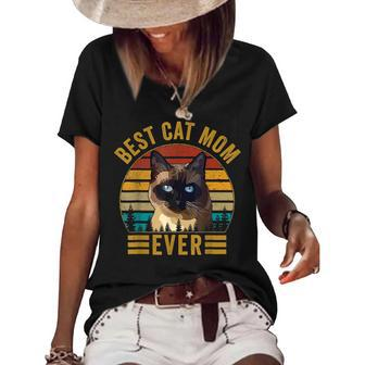 Retro Vintage Best Cat Mom Ever Mothers Day Siamese Cat Cute Women's Short Sleeve Loose T-shirt - Thegiftio UK