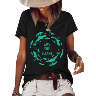 Shark Save Our Oceans Sharks Scuba Diver Gift Women's Short Sleeve Loose T-shirt - Thegiftio UK