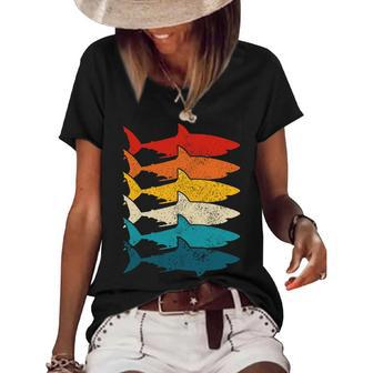 Shark Vintage Fish Fishing Great White Shark Retro Women's Short Sleeve Loose T-shirt - Thegiftio UK