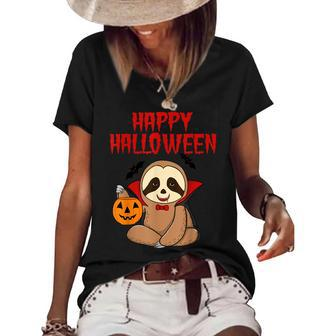 Sloth Halloween Vampire Trick Or Treat Kids Parents Women's Short Sleeve Loose T-shirt - Seseable