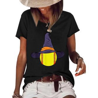 Softball Player Halloween Witch Hat Costume Halloween Party Women's Short Sleeve Loose T-shirt - Seseable