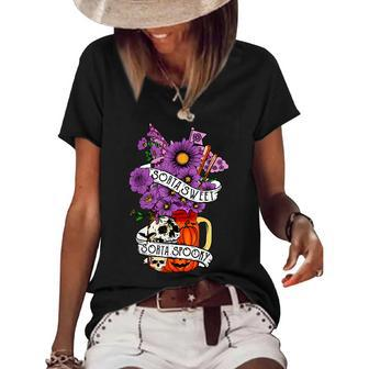 Sorta Sweet Sorta Spooky Flower Skull Pumpkin Halloween Women's Short Sleeve Loose T-shirt - Seseable
