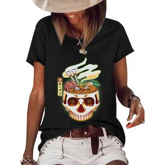 Spooky Halloween Japanese Ramen Skull Bowl Graphic Design Printed Casual Daily Basic Women's Short Sleeve Loose T-shirt - Thegiftio UK