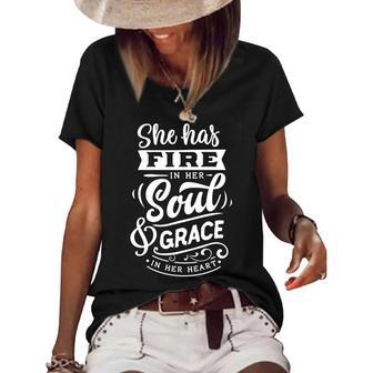Strong Woman She Has Fire In Her Soul And Grace In Her Heart V2 Women's Short Sleeve Loose T-shirt - Seseable