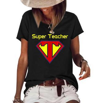 Superteacher Superhero Funny Teacher Gift Women's Short Sleeve Loose T-shirt - Thegiftio UK