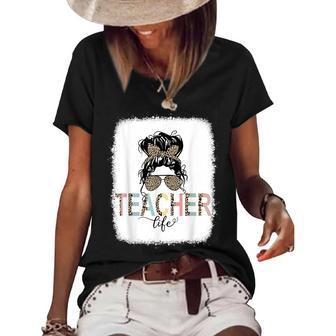 Teacher Life Bleached Teacher Life Royal Messy Bun Women's Short Sleeve Loose T-shirt - Thegiftio UK