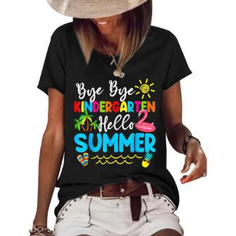Teacher Student Kids Bye Bye Kindergarten Hello Summer Women's Short Sleeve Loose T-shirt - Seseable