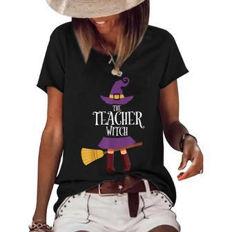 Teacher Witch Matching Halloween Pajamas Family Teaching Women's Short Sleeve Loose T-shirt - Seseable