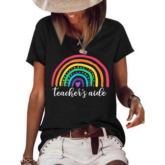 Teachers Aide Appreciation Gifts Cute Rainbow Teachers Aide Women's Short Sleeve Loose T-shirt - Thegiftio UK