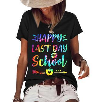 Tie Dye Happy Last Day Of School Students And Teachers Women's Short Sleeve Loose T-shirt - Thegiftio UK