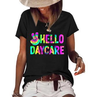 Tie Dye Hello Daycare Back To School Teachers Kids Women's Short Sleeve Loose T-shirt - Seseable