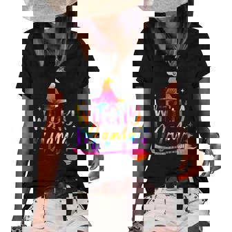 Tie Dye Witchy Mama Witch Hat Broom Spooky Mama Halloween Women's Short Sleeve Loose T-shirt | Seseable UK