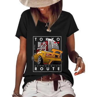 Tokyo Route Drag Racing Japanese Import Car Funny Car Guy Women's Short Sleeve Loose T-shirt - Thegiftio UK
