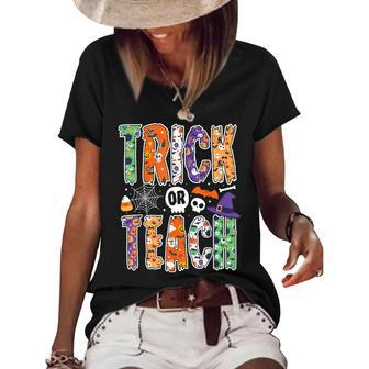Trick Or Teach Funny Teacher Halloween Costume 2022 Women's Short Sleeve Loose T-shirt - Thegiftio UK