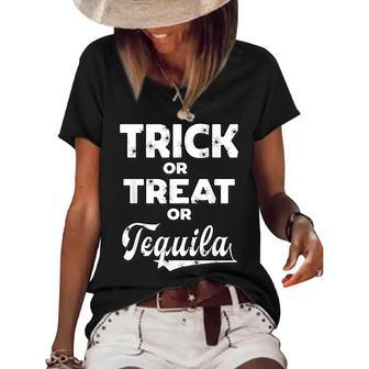 Trick Or Treat Or Tequila Halloween Costume Gift Women's Short Sleeve Loose T-shirt - Seseable