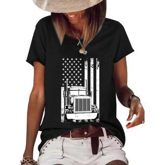 Truck Driver American Flag Trucker Vintage Gift V2 Women's Short Sleeve Loose T-shirt - Monsterry DE