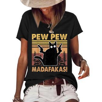 Vintage Black Cat Pew Pew Madafakas Funny Crazy Cat Lovers V2 Women's Short Sleeve Loose T-shirt - Seseable