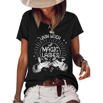 Vintage Lash Witch Magic Eyelash Artist Lash Tech Halloween Women's Short Sleeve Loose T-shirt - Seseable